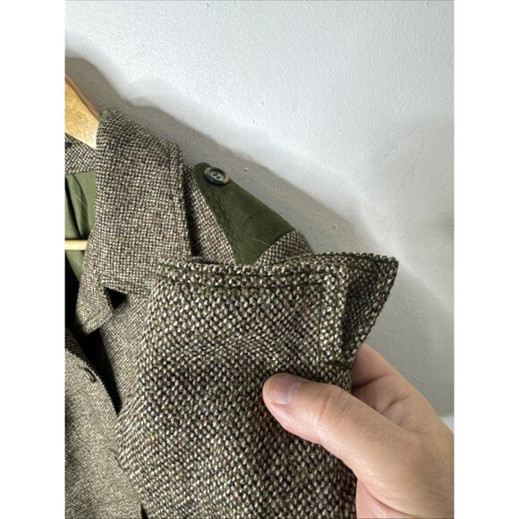Vintage Lindner Women M Tweed Wool Jacket Green Suede Trim Equestrian 70s German - Picture 2 of 11